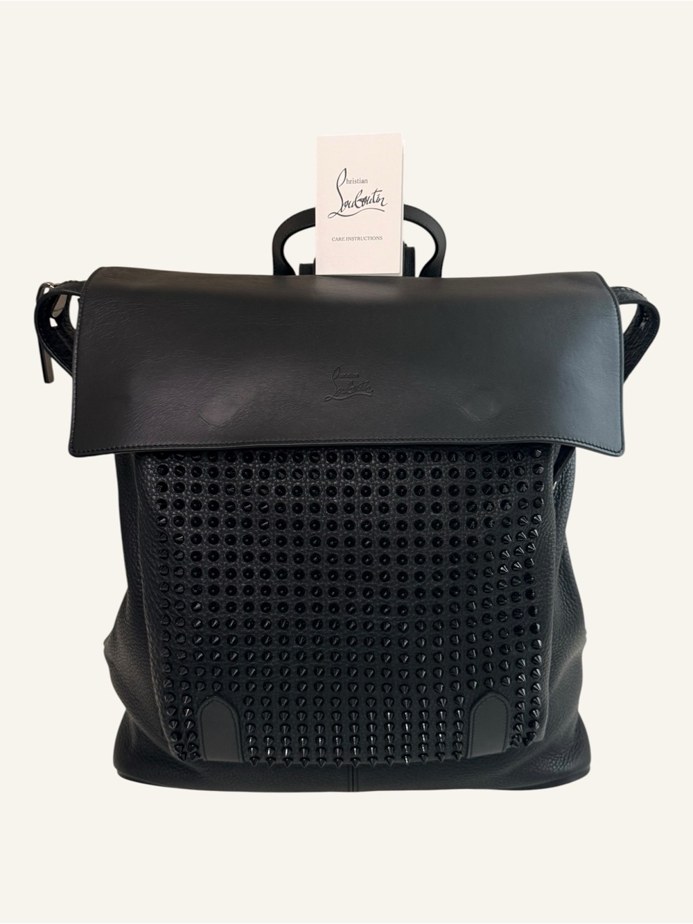 Rare Christian Louboutin Funky Black Calfskin Leather Spiked Unisex Backpack